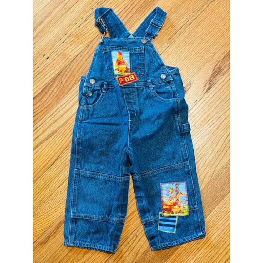 Vintage Disney Winnie‎ Pooh Denim Jean Bib Overalls Pants Embroidered Sz 24m